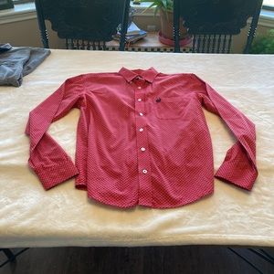 Kids Long Sleeve Button Up Red Cinch Shirt. Size Medium.